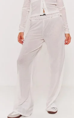 New PrettyLittleThing Ivory Sheer Burnout Mesh Straight Leg Pants Pale Grey