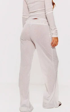 New PrettyLittleThing Ivory Sheer Burnout Mesh Straight Leg Pants Pale Grey
