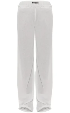 New PrettyLittleThing Ivory Sheer Burnout Mesh Straight Leg Pants Pale Grey