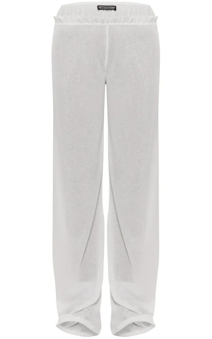 New PrettyLittleThing Ivory Sheer Burnout Mesh Straight Leg Pants Pale Grey