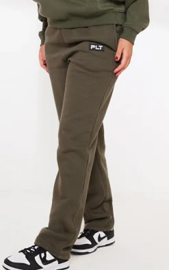 Sale PrettyLittleThing Badge Logo Detail Straight Leg Sweatpants Khaki