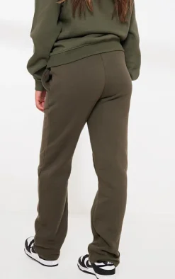 Sale PrettyLittleThing Badge Logo Detail Straight Leg Sweatpants Khaki