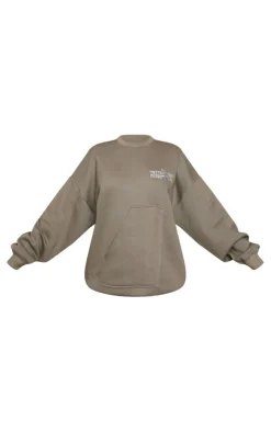 PrettyLittleThing Oversized Sweaters*Embroidered Pocket Front Oversized Sweatshirt