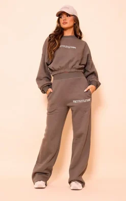 New PrettyLittleThing Logo Oversized Cinched Cropped Sweatshirt Khaki