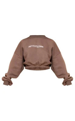New PrettyLittleThing Logo Oversized Cinched Cropped Sweatshirt Khaki
