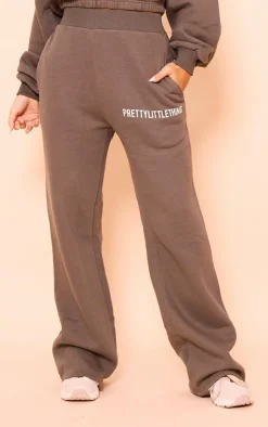 Sale PrettyLittleThing Logo Wide Leg Sweatpants Khaki