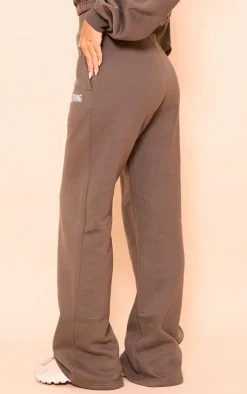 Sale PrettyLittleThing Logo Wide Leg Sweatpants Khaki