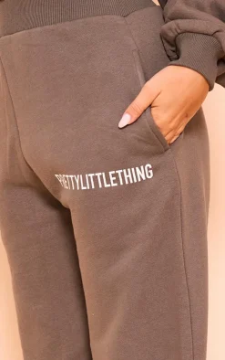 Sale PrettyLittleThing Logo Wide Leg Sweatpants Khaki