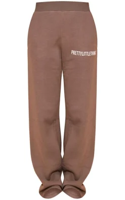 Sale PrettyLittleThing Logo Wide Leg Sweatpants Khaki