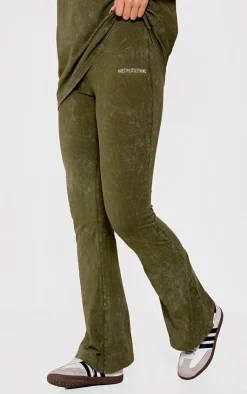 PrettyLittleThing Print Washed High Waist Flared Pants Khaki