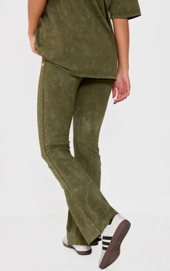 PrettyLittleThing Print Washed High Waist Flared Pants Khaki