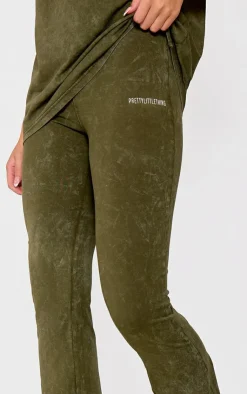 PrettyLittleThing Print Washed High Waist Flared Pants Khaki