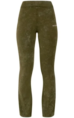 PrettyLittleThing Print Washed High Waist Flared Pants Khaki