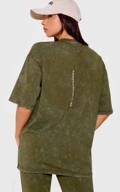 PrettyLittleThing Print Washed Oversized T-shirt Khaki