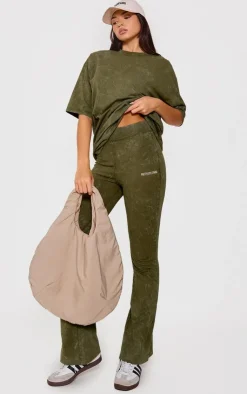 PrettyLittleThing Print Washed Oversized T-shirt Khaki