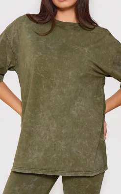 PrettyLittleThing Print Washed Oversized T-shirt Khaki