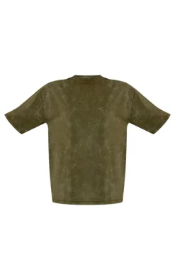 PrettyLittleThing Print Washed Oversized T-shirt Khaki
