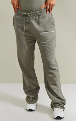 Sale PrettyLittleThing Straight Leg Logo Sweatpants Khaki