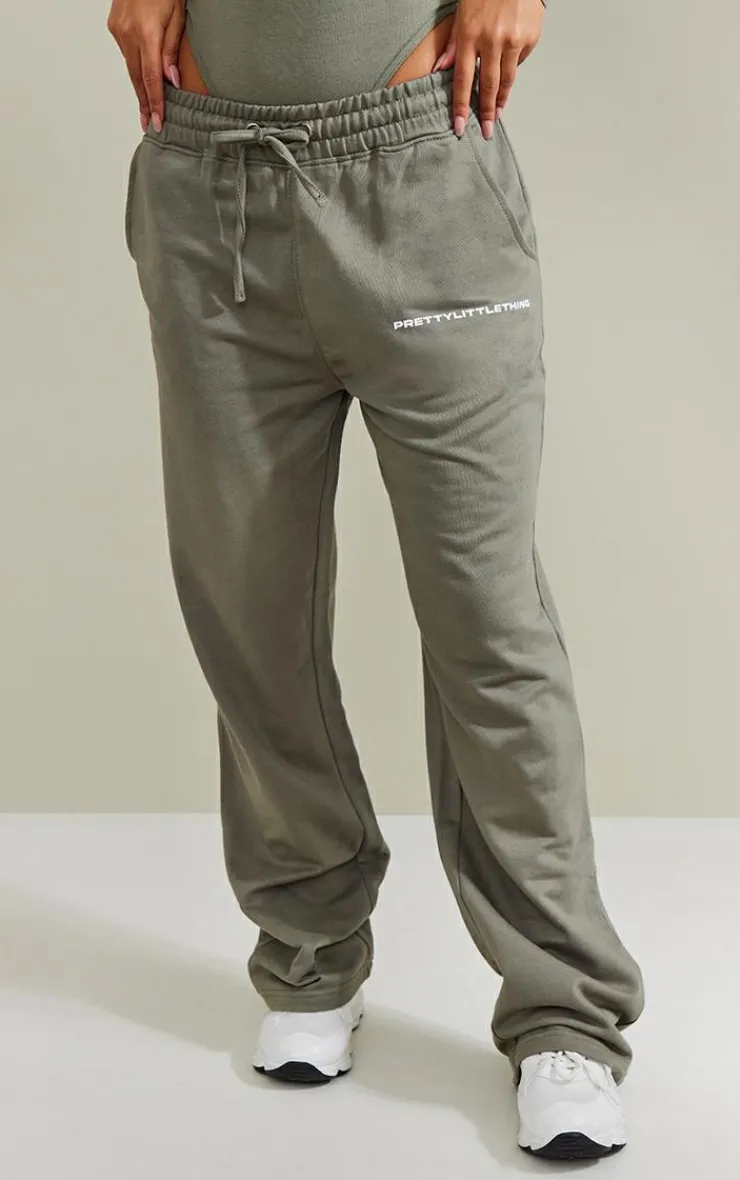 Sale PrettyLittleThing Straight Leg Logo Sweatpants Khaki