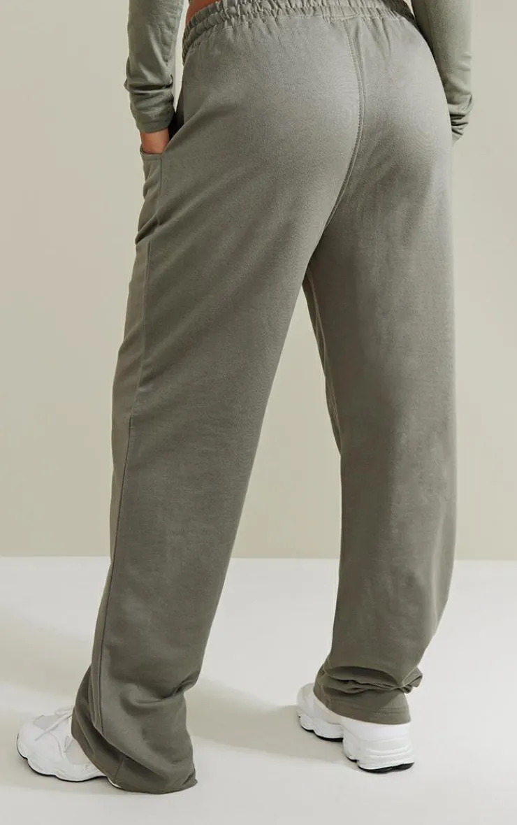 Sale PrettyLittleThing Straight Leg Logo Sweatpants Khaki