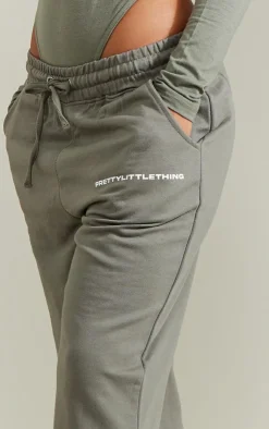 Sale PrettyLittleThing Straight Leg Logo Sweatpants Khaki