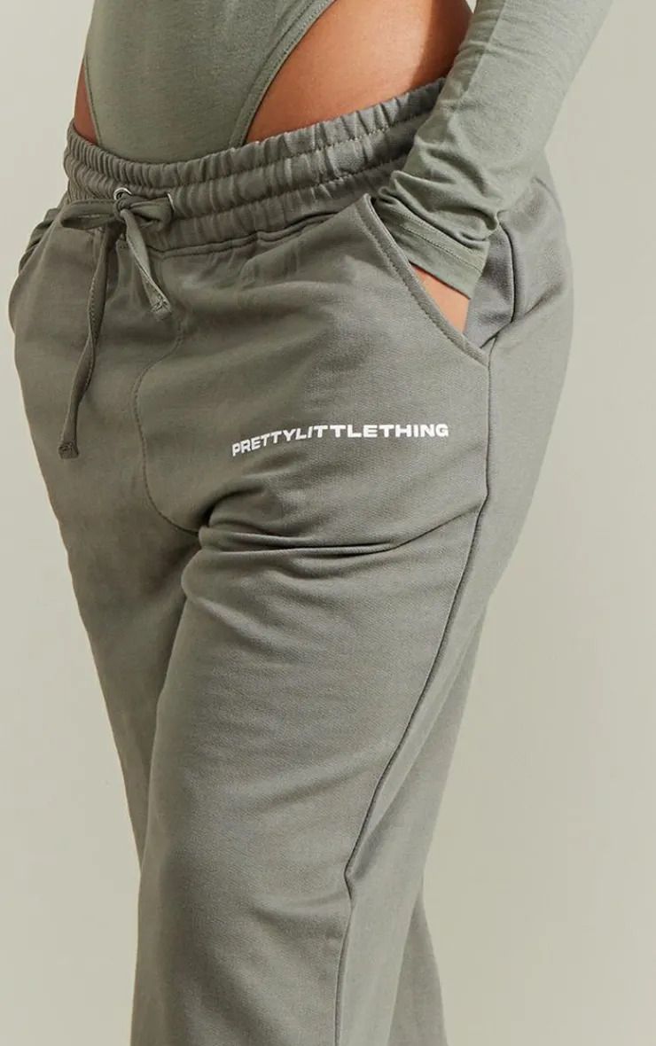 Sale PrettyLittleThing Straight Leg Logo Sweatpants Khaki