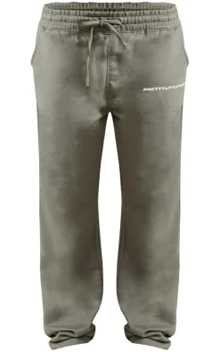 Sale PrettyLittleThing Straight Leg Logo Sweatpants Khaki