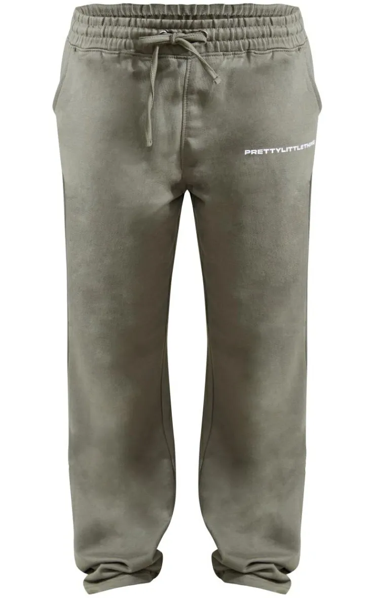 Sale PrettyLittleThing Straight Leg Logo Sweatpants Khaki