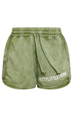 Clearance PrettyLittleThing Wash High Waisted Runner Shorts Khaki