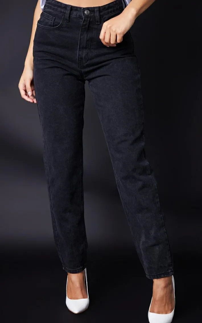 PRETTYLITTLETHING L30 Washed Black Mom Jeans