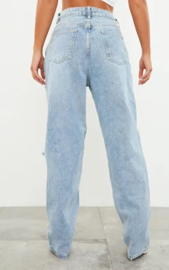 PRETTYLITTLETHING Light Blue Wash Open Knee Boyfriend Jeans