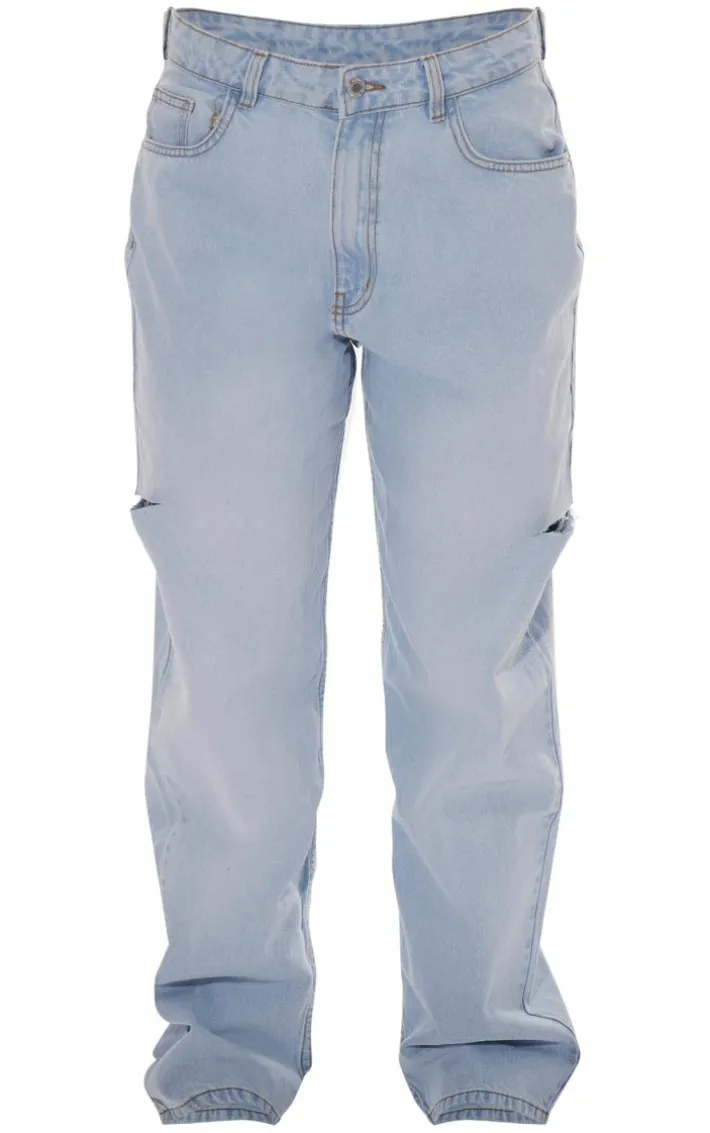 PRETTYLITTLETHING Light Blue Wash Thigh Split Boyfriend Jeans