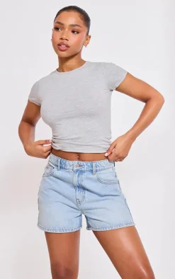 PRETTYLITTLETHING Light Blue Wash Mom Denim Shorts