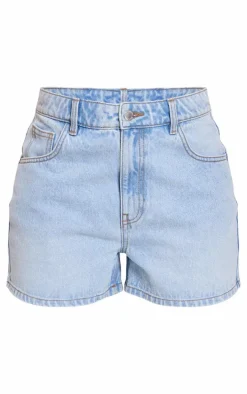 PRETTYLITTLETHING Light Blue Wash Mom Denim Shorts