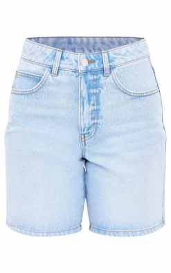 PRETTYLITTLETHING Light Blue Longline Loose Fit Denim Shorts