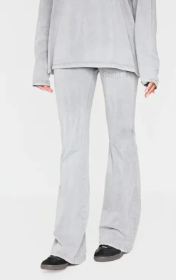 Sale PrettyLittleThing Embossed Logo Washed Skinny Flare Pants Light Grey