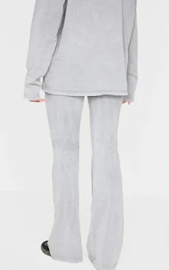 Sale PrettyLittleThing Embossed Logo Washed Skinny Flare Pants Light Grey