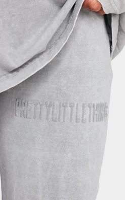 Sale PrettyLittleThing Embossed Logo Washed Skinny Flare Pants Light Grey