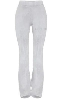 Sale PrettyLittleThing Embossed Logo Washed Skinny Flare Pants Light Grey