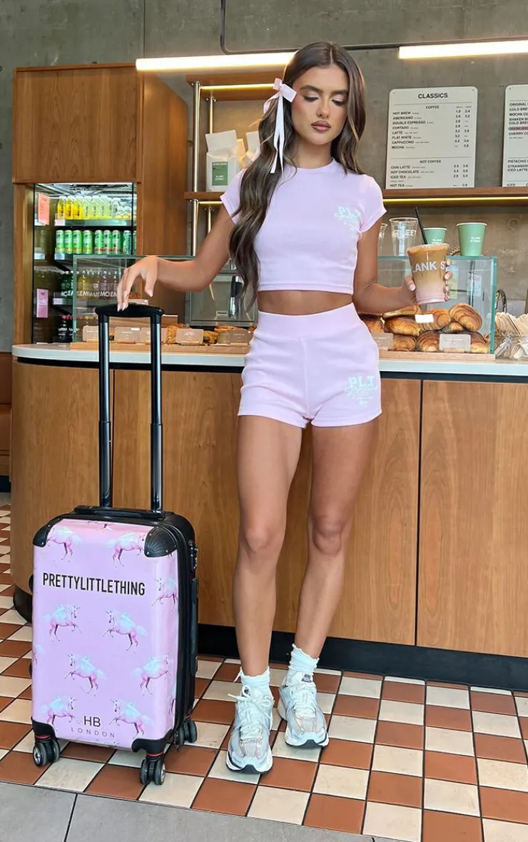 PrettyLittleThing Light Pink Ribbed Print Shorts Baby Pink