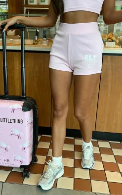 PrettyLittleThing Light Pink Ribbed Print Shorts Baby Pink