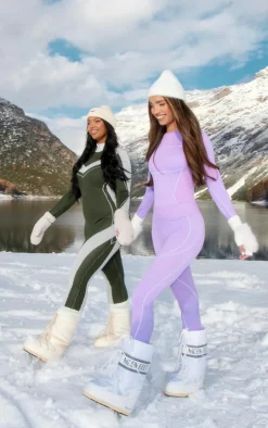 PrettyLittleThing Seamless Gym Wear*Ski Seamless Contrast Seam Bodysuit & Leggings Set