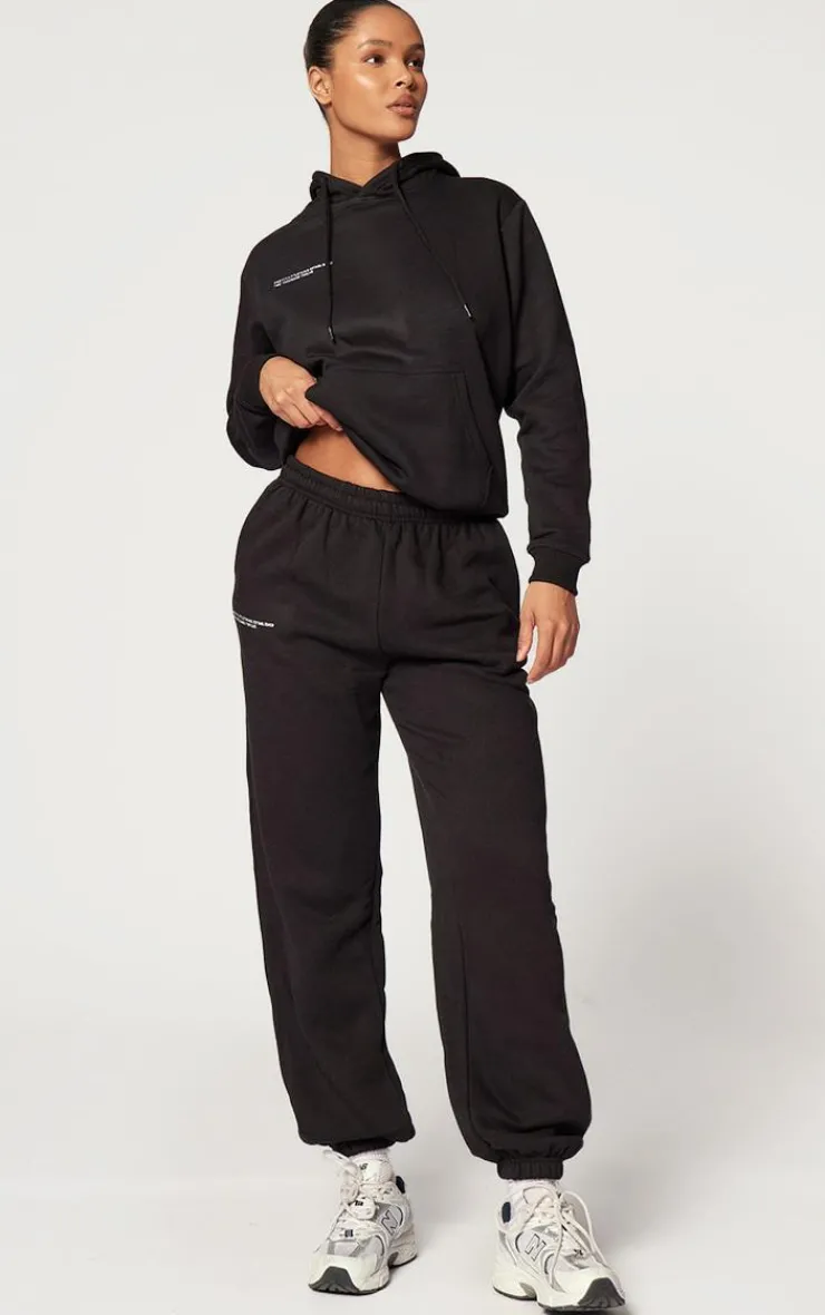 PrettyLittleThing Black Sweatsuits*Logo Est 2012 Oversized Fit Hoodie