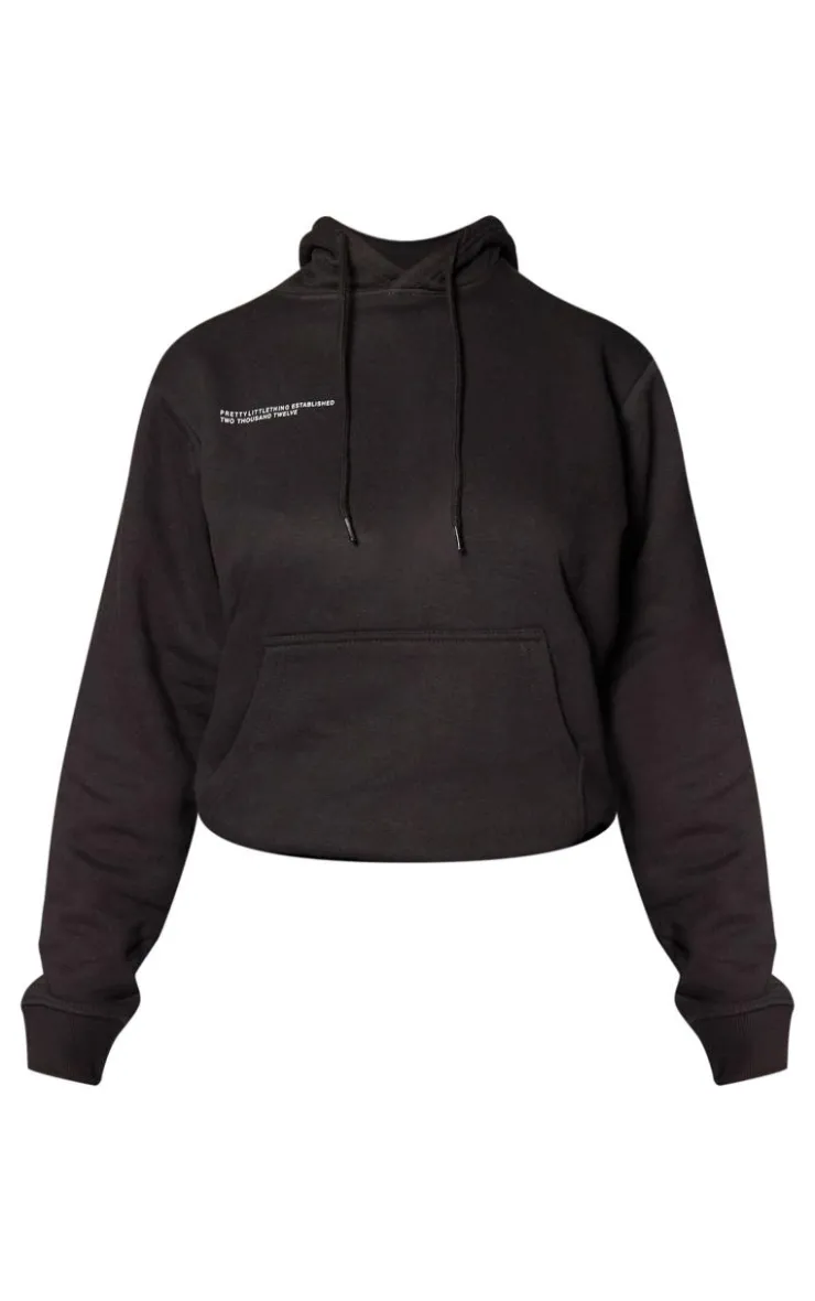 PrettyLittleThing Black Sweatsuits*Logo Est 2012 Oversized Fit Hoodie