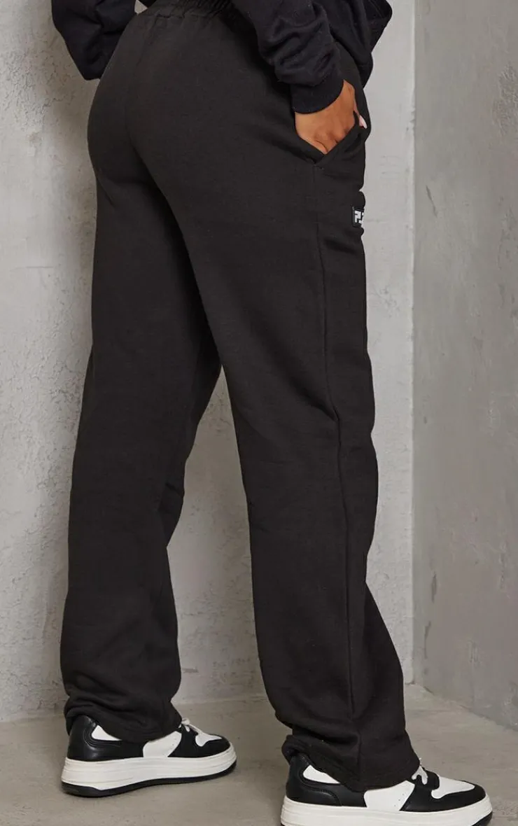 PrettyLittleThing Black Sweatsuits*Logo Badge Detail Straight Sweatpants