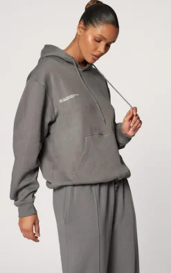 Online PrettyLittleThing Logo Est 2012 Oversized Fit Hoodie Charcoal Grey