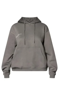 Online PrettyLittleThing Logo Est 2012 Oversized Fit Hoodie Charcoal Grey