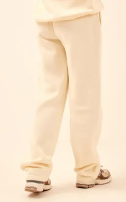 PrettyLittleThing Cream Sweatsuits*Logo Badge Detail Straight Leg Sweatpants