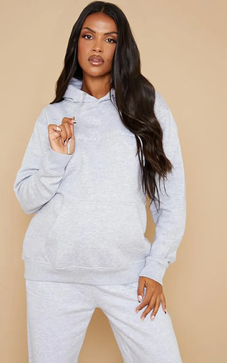PrettyLittleThing Grey Sweatsuits*Maternity Embroided Detail Hoodie