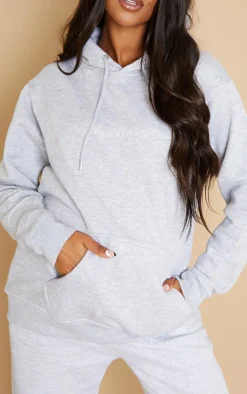 PrettyLittleThing Grey Sweatsuits*Maternity Embroided Detail Hoodie